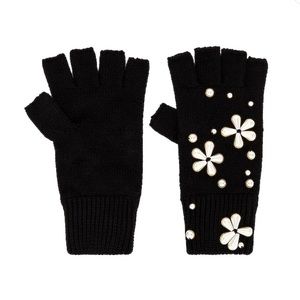 Lele Sadoughi Pearl Snowflake Fingerless Knit Gloves in Black